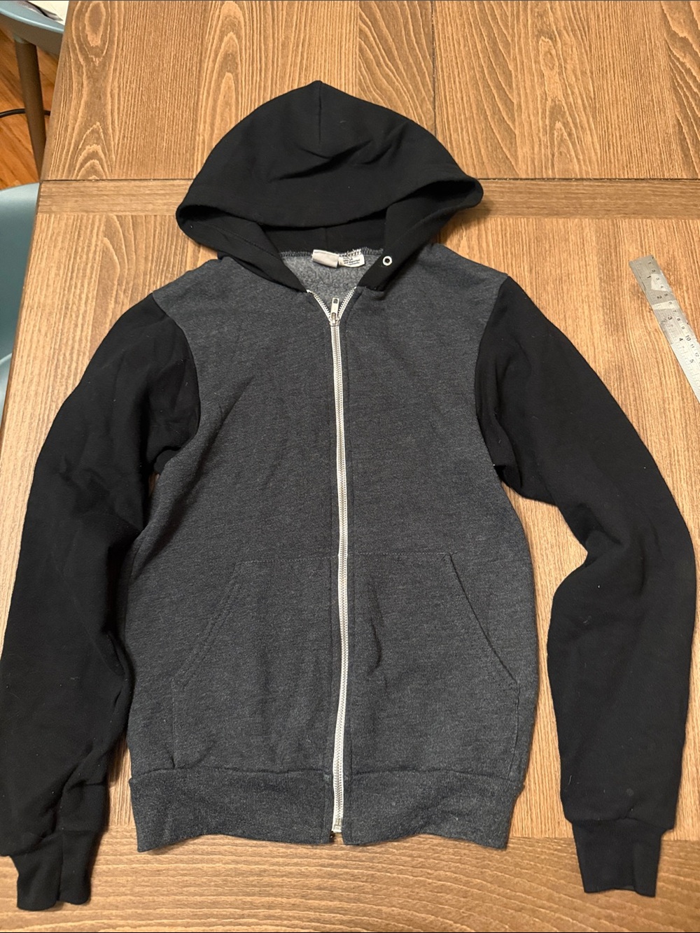 2000s Two-Tone American apparel fleece Zip Hoodie in Charcoal and Black